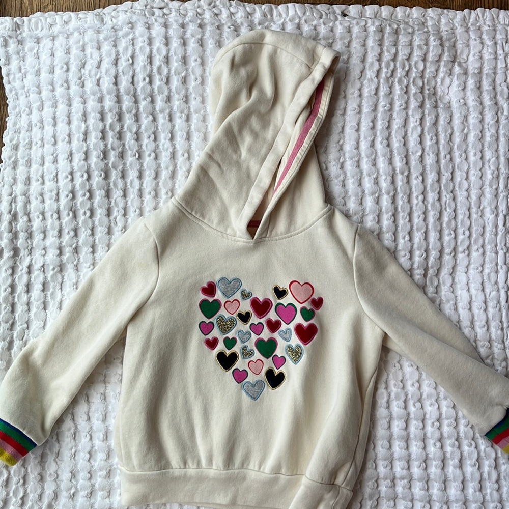 Boden heart hoodie with rainbow sleeve cuff